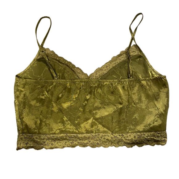 Boutique Women’s L Lace Trim Satin Camisole Tank Olive Green Y2K Style Cropped - Picture 3 of 7